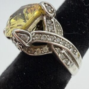Vtg ESPO Sterling Silver Citrine CZ Ring Size 6 Statement Cocktail Estate